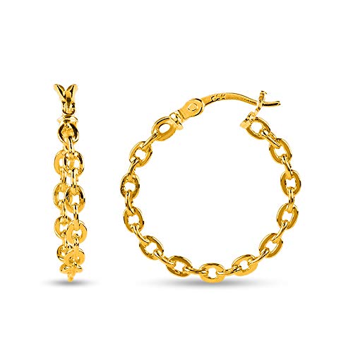 LeCalla 925 Sterling Silver Yellow Gold-Plated Chain Links Hoop Earrings for Women Teen