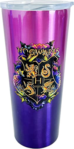 Spoontiques - Hogwarts Crest Stainless Travel Mug - Insulated Travel Mugs - Stainless Steel Drink Cup‚ÄØwith Travel Lid and Sliding Lock - Holds Hot and Cold Beverages