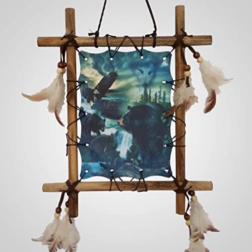 Lipco Bear In Wilderness Wall Hanging, 11 inches, Wood, Vinyl, Feathers, Home, Home D√©cor