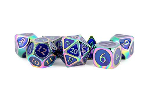 Metallic Dice Games Store Rainbow with Blue Enamel16mm Polyhedral Dice Set, Full Set