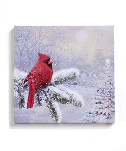 Giftcraft 682408 Christmas LED Canvas Print with Timer, Cardinal, 0.6 inch, Medium Density Fiberboard and Canvas