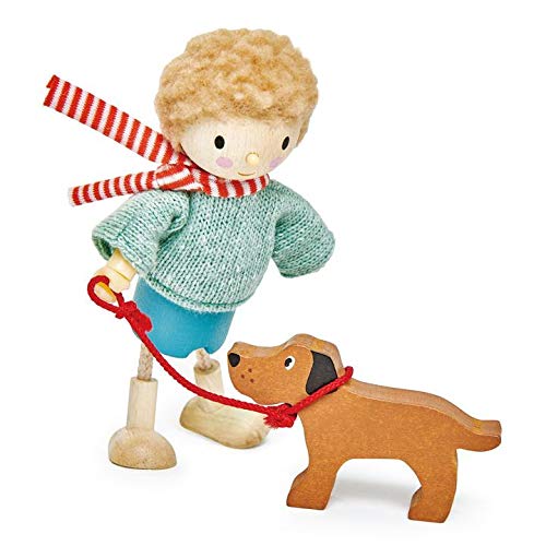 Tender Leaf Toys - The Goodwood Family - Wooden Action Figure Dollhouse Miniatures Dolls for Age 3+ (Mr. Goodwood and His Dog)