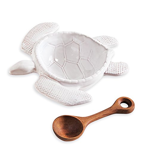 Mud Pie Turtle Dip Cup Set,Bowl 7" in diameter, spoon 4.5" long, White