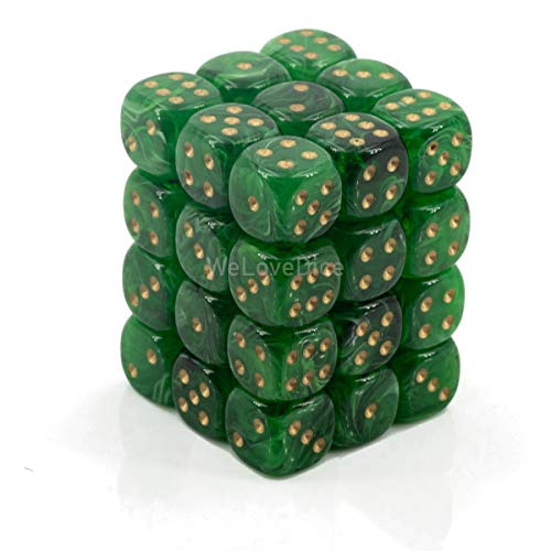 DND Dice Set-Chessex D&D Dice-12mm Vortex Green and Gold Plastic Polyhedral Dice Set-Dungeons and Dragons Dice Includes 36 Dice ‚Äì D6
