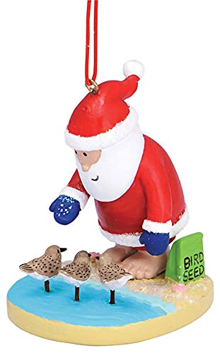 Cape Shore Christmas Resin Ornament, Santa with Sandpipers on The Beach, Holiday Tree Decoration, Home Collection
