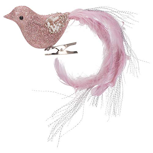 Kurt Adler D3887 Beaded Feather Pink Bird Clip-on Ornament, 6-inch Length, Feather and Plastic