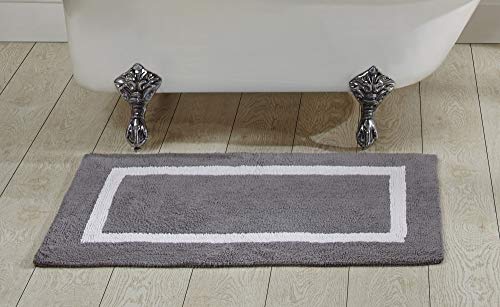 Better Trends Hotel Collection is Super Absorbent Reversible Double Sided Thick Bath Mat Rug Machine Washable 100% Cotton in Race Track Pattern, 21" x 34" Rectangle, Gray & White