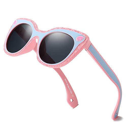 Duco Cute Polarized Kids Sunglasses for Girls Boys Flexible Shades 100% UV Protection Age 5-10 K018 (Pink Blue)