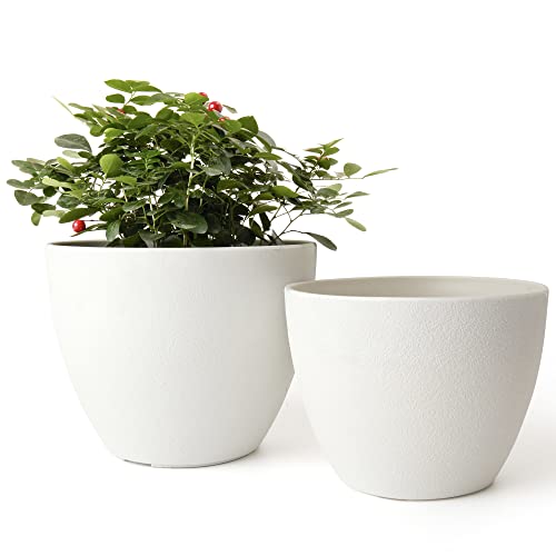 La Jol√≠e Muse Flower Pots Outdoor Garden Planters, Indoor Plant Pots with Drainage Holes, Matte White (8.6 + 7.5 Inch)