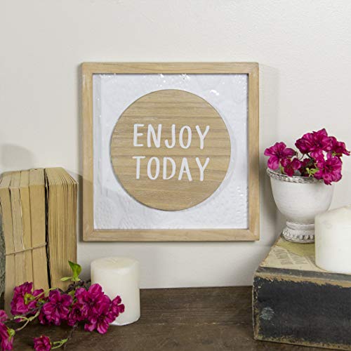 VIPSSCI Enjoy Today Wood Sign with Metal Design Decorative Wall Mounted Square Sign Home Decor Art
