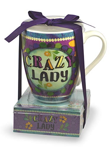 Divinity Crazy Lady Expert Floral Purple 12 ounce Glossy Ceramic Mug and Note Stack