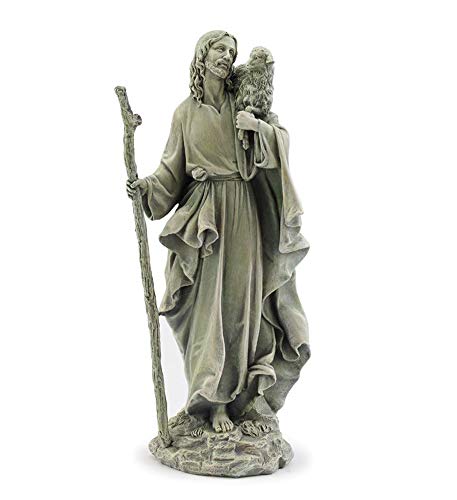 Napco Jesus Holding Lamb Pewter Grey 14 inch Resin Stone Collectible Figurine