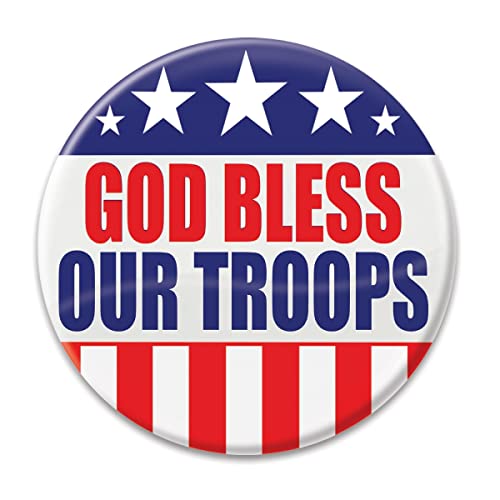 Beistle BT014 Patriotic"God Bless Our Troops" Cardstock Button, Multicolor