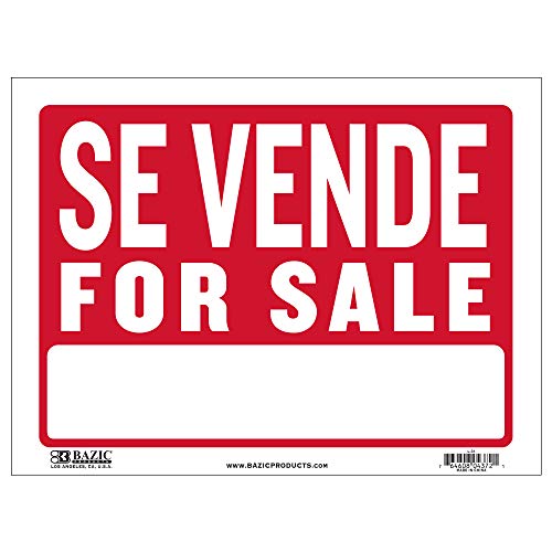BAZIC 12" X 16" Se Vende Sign, Spanish for Sale Yard Sale Garage Sale, Retail Store Business Shops Plastic Signs, Wall Door Border, Waterproof Indoor Outdoor Advertising Signage, 1-Pack