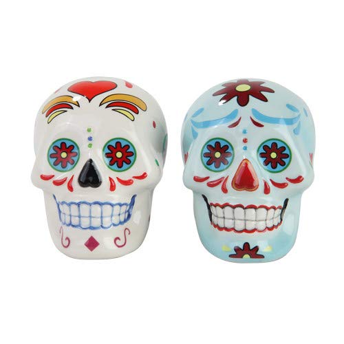 Pacific Trading Giftware Day of Dead Sugar White & Blue Skulls Salt & Pepper Shakers Set- Skulls Collection
