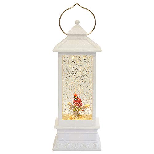 Roman Winter Red Cardinal in Swirl Snow Dome Lantern with LED Lights, 10 3/4 Inch