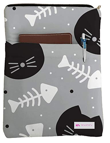 Shelftify Cats and Fish Bones Book Sleeve - Book Cover for Hardcover and Paperback - Book Lover Gift - Notebooks and Pens Not Included