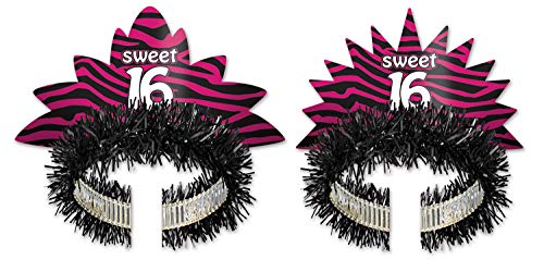Beistle Sweet 16 Tiaras, One Size, Cerise/Black/White