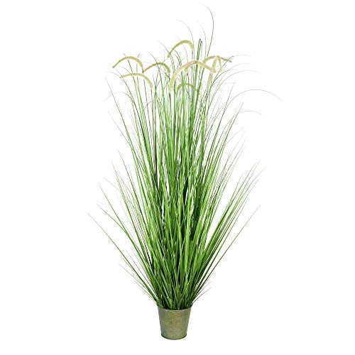 Vickerman Everyday 60" Artificial Green Grass And Cattails With Iron Pot - Faux Grass Plant Decor - Home Or Office Indoor Greenery Accent - Maintenance Free