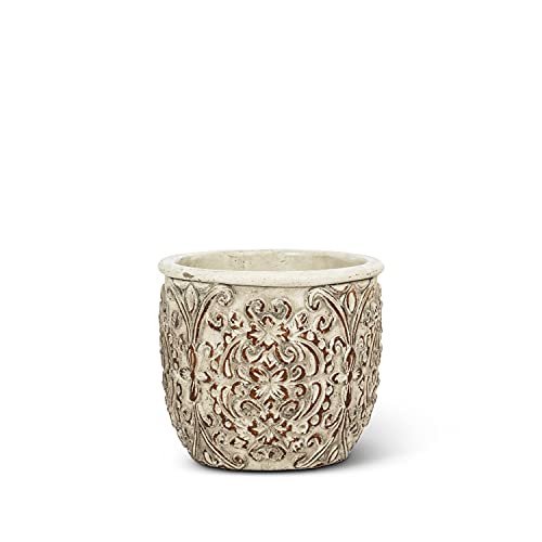 Abbott Collection  27-ABBEY-8019 Small Round Embossed Planter, Grey/Copper