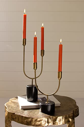 Kalalou NZR1062 Brass with Marble Double Taper Candle Holders, 17-inch Height, Set of 2