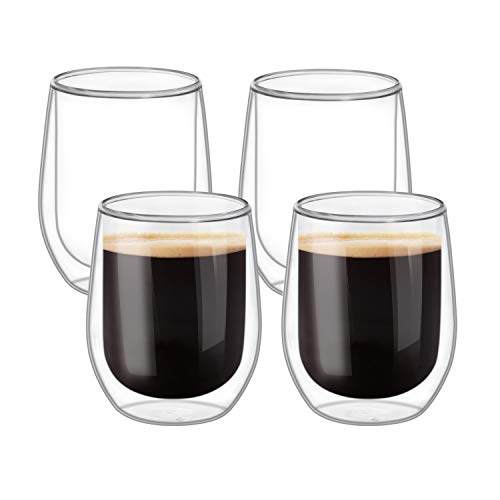 ComSaf Double Walled Glass Coffee Mugs(11 oz/320ml), Thermo Insulated Borosilicate Glasses for Coffee Tea Juice Latte Cappuccino Hot and Cold Drinks/Beverages, Set of 4