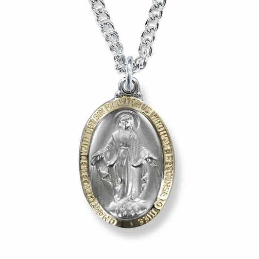True Faith Jewelry  Two Tone Sterling Silver Miraculous Medal Necklace, Virgin Mary Pendant and Silver Chain Packed In An Elegant Black Velour Jewelry Box