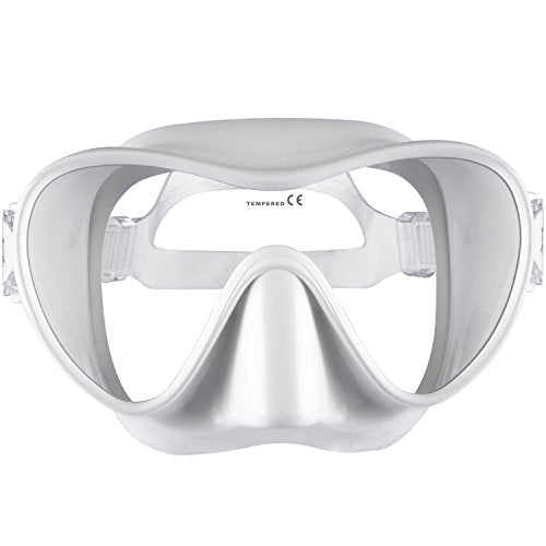 IST MP110 Frameless Dive Mask, Single Panoramic Shatterproof Lens for Scuba Diving & Snorkeling (White)