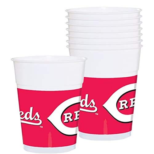 amscan Cincinnati Reds Major League Baseball Collection Plastic Party Cups Red/White, 12.6 x 3.8"