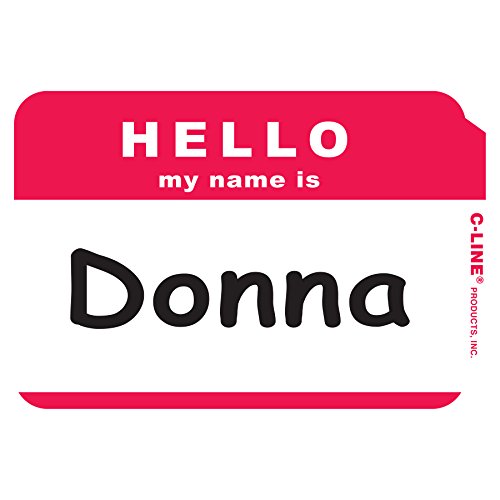 Pens C-Line Pressure Sensitive Peel and Stick Badges, Hello My Name Is, Red, 3.5 x 2.25 Inches, 100 per Box (92234)