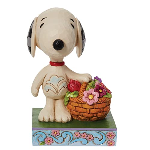 Enesco Peanuts by Jim Shore Snoopy Basket of Tulips Figurine, 4.92in H, Polyresin