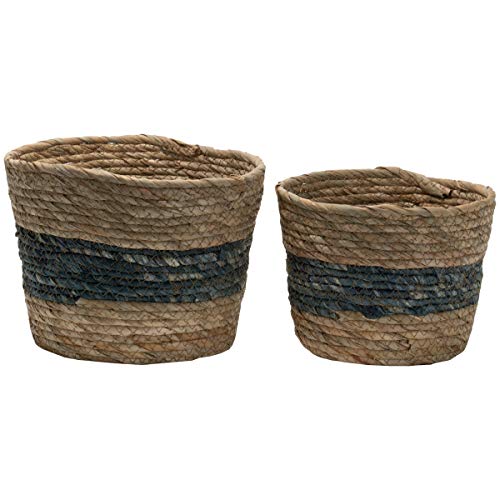 Foreside Home & Garden Blue Set of 2 Cattail Decorative Storage Baskets