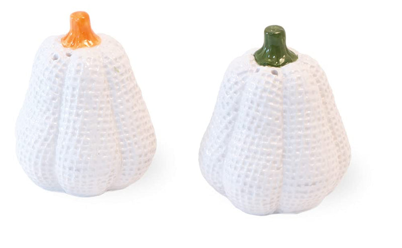 Boston International Ceramic Salt & Pepper Shakers, 2.5 x 3.25-Inches, White Burlap Pumpkins