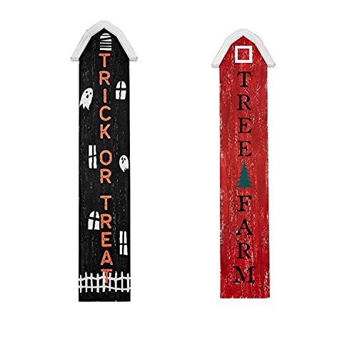 Mud Pie Reversible Hallowen and Christmas Sign, Black and Red, 33" x 6"