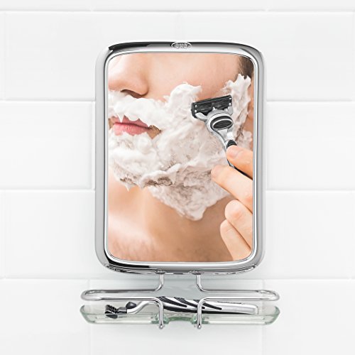 OXO Good Grips Fogless Shower Mirror with Razor Holder and Tool-Free Adhesive Mount, Chrome