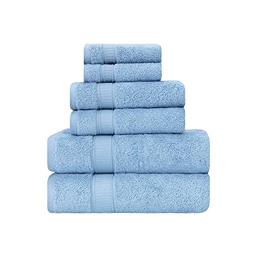 LA HAMMAM 6 Piece Towel Set - 2 Bath Towels, 2 Hand Towels, 2 Washcloths for Bathroom, College Dorm, Kitchen, Shower, Pool, Hotel, Gym & Spa | Soft & Absorbent Turkish Cotton Towel Sets - Blue
