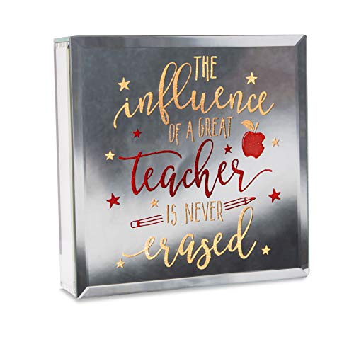 Pavilion Gift Company The Influence of A Teacher is Never Erased 6" Lit-Mirrored Plaque, 6 x 6 Inch, Red