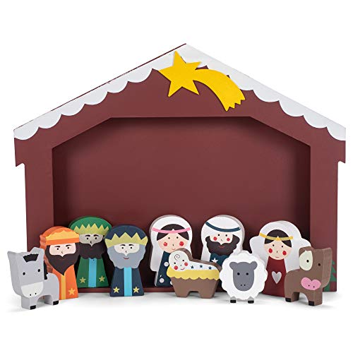 Kurt S. Adler Kurt Adler 2-3-Inch Wooden Children's Stable and 10 Figures Nativity Set, Multi