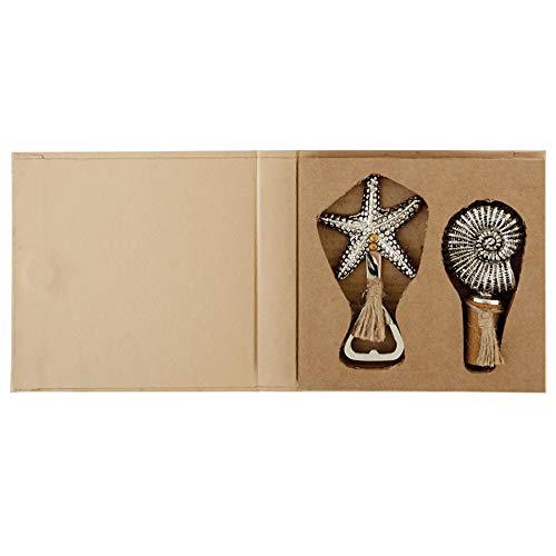 Mud Pie Wine Bottle Stopper and Beer Bottle Opener Gift Set,5",Silver