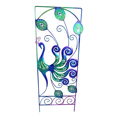 Comfy Hour Peacock Decor Collection 35" Blue Peacock Metal Art Garden Fence