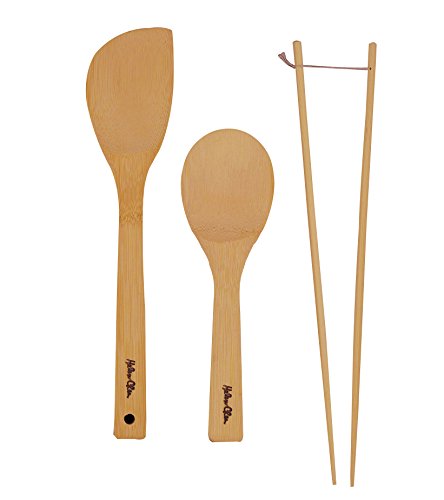 HIC Helens Asian Kitchen Bamboo Kitchen Tools Cooking Utensils and Stir Fry Set, 3-Piece Set