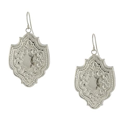 1928 Jewelry Silver Medieval Inspired Shield Drop Earrings