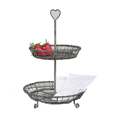 CTW 460190 Metal Heart 2 Tiered Galvanized Serving Stand Platter for Appetizers Dessert Cupcakes Napkins Rustic Country Farmhouse Style Weddings Tea Parties Holiday Dinners Birthday Party Gray
