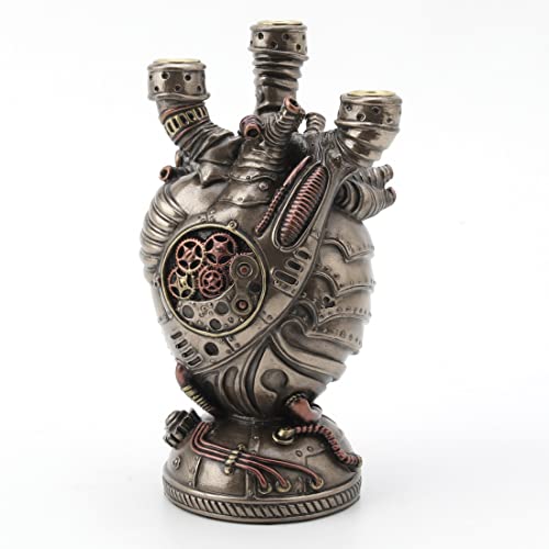 Veronese Design 6 3/4" Steampunk Augmented Artery Heart Device Triple Candle Holder Resin Sculpture Bronze Finish