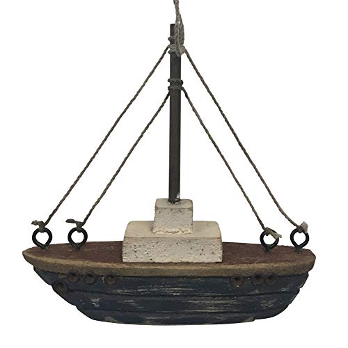 HomArt 4700-14 Tiny Wood Boat Ornament, 4-inch Length, Dark Blue