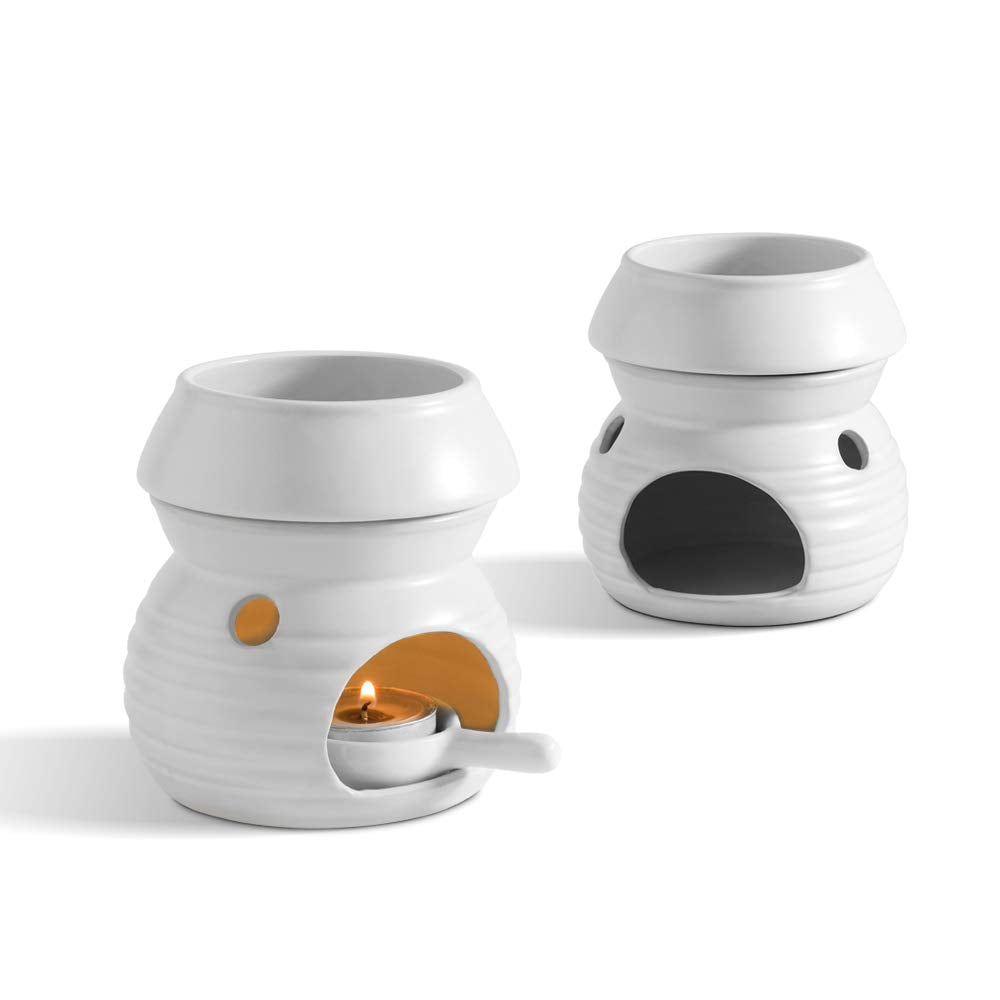 ComSaf Essential Oil Burner Wax Melt Burner with Candle Spoon, Aromatherapy Aroma Burner Ceramic Oil Diffuser Candle Tealight Oil Warmer Yoga Spa Home Decor Christmas Housewarming Gift White 2Pack