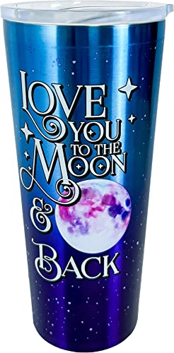 Spoontiques - Moon & Back Stainless Travel Mug - Insulated Travel Mugs - Stainless Steel Drink Cup‚ÄØwith Travel Lid and Sliding Lock - Holds Hot and Cold Beverages