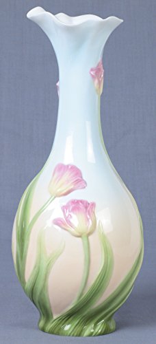 Unicorn Studio US 10.5 Inch Blue and Pink Glazed Porcelain Tulip Bud Vase Fluted Mouth