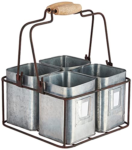 CTW Colonial Tin Works Metal Four Tin Organizer with Handles, 9‚Äö√Ñ√π x 9‚Äö√Ñ√π x 5¬¨Œ©‚Äö√Ñ√π ‚Äö√Ñ√π, Galvanized Gray Green Rust