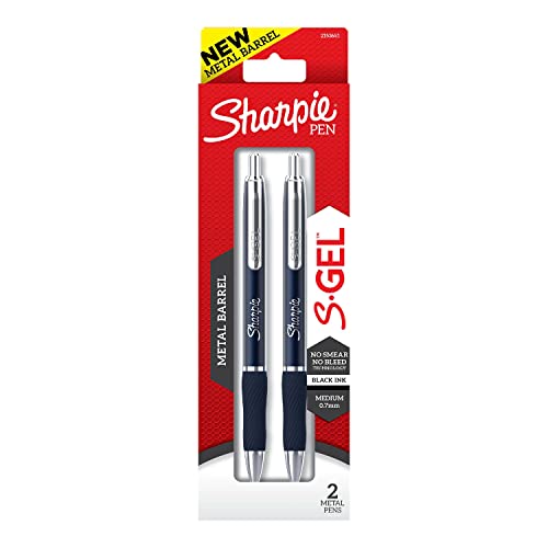 Pens Sharpie S-Gel Retractable Gel Pen, 0.7mm Medium Point, Blue Barrel, Black Ink, 2/Pack (2153651)